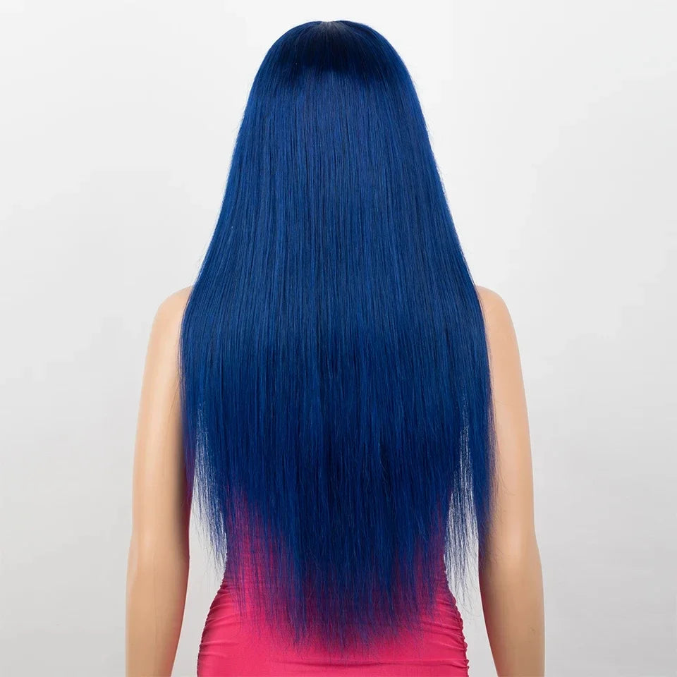 Burgundy Straight Wig with Bangs | "Put On & Go" Glueless Human Hair