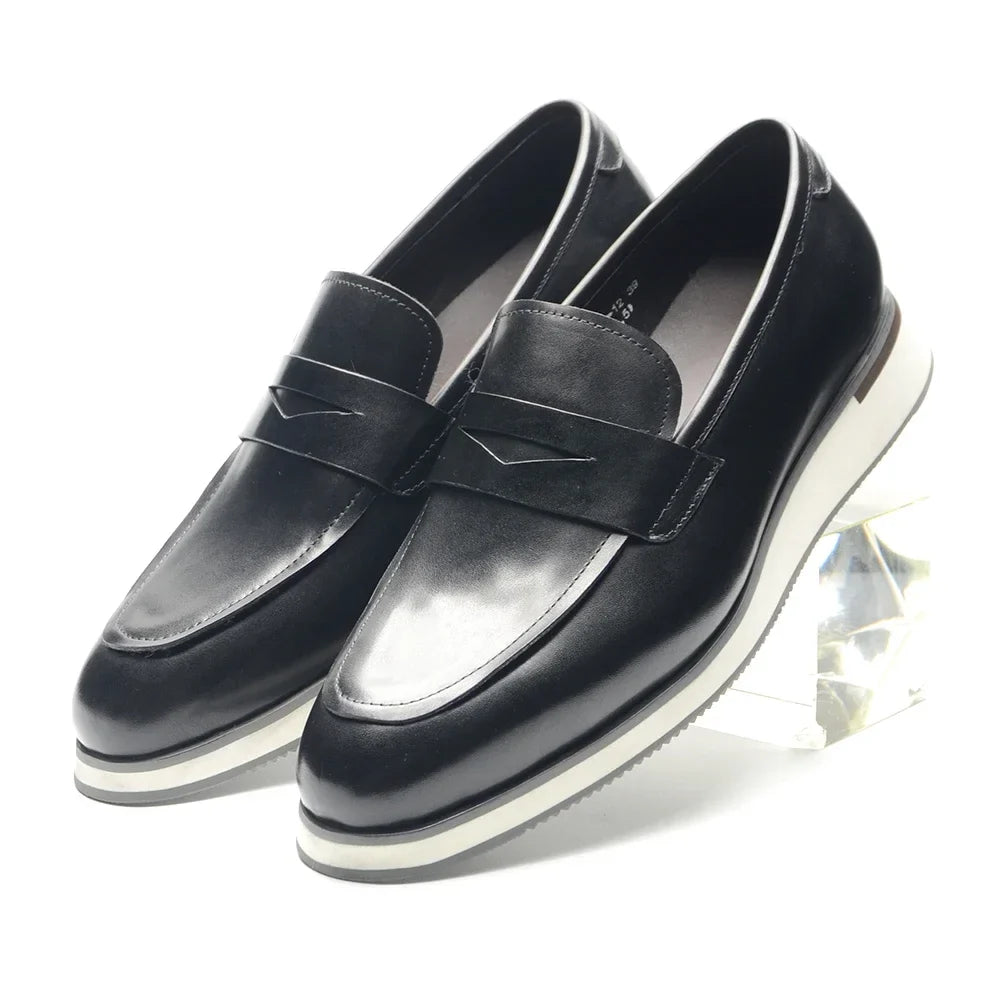 Classy Men's Genuine Cow Leather Penny Loafers | Blue & Black Casual Business Flats (Breathable)