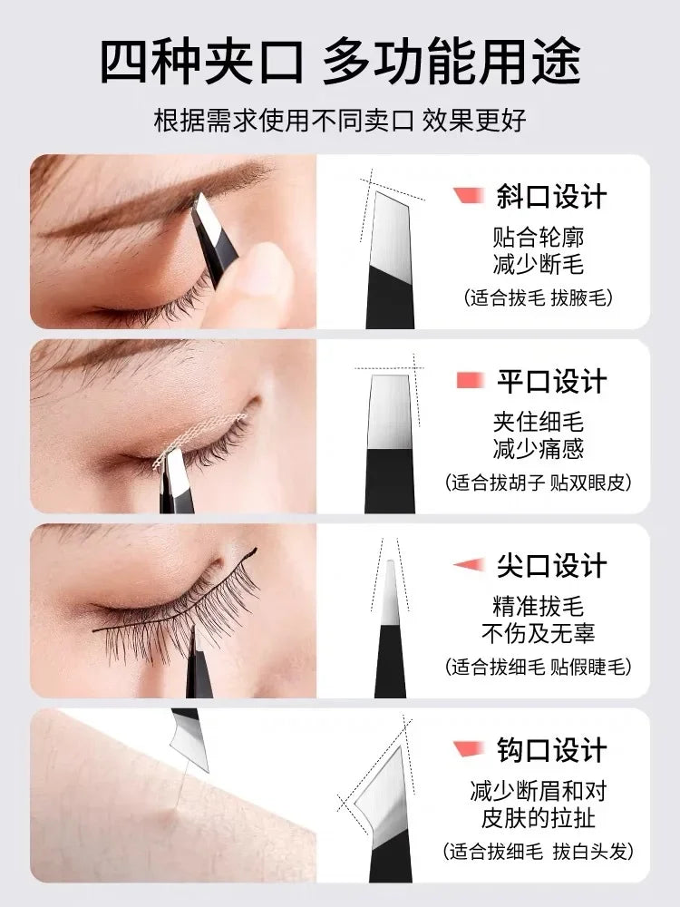 Stainless Steel Black Eyebrow Tweezer with Slant and Flat Point Beauty Tools for Eyelash Tweezer & Ingrown Hair Removal