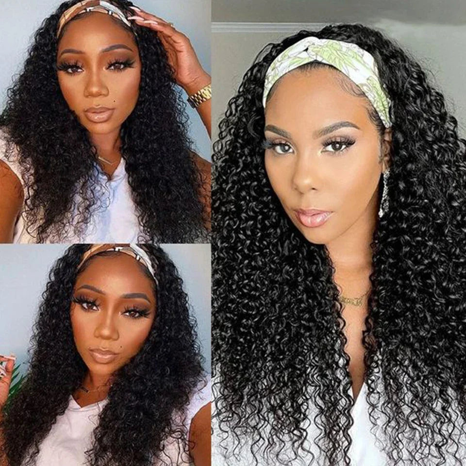 250% Density Brazilian Jerry Curly Headband Wig | Glueless Kinky Curly Remy Human Hair (Full Machine Made)