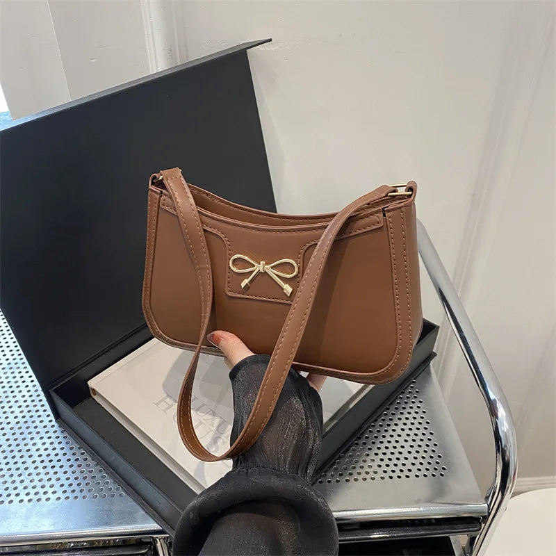 New Autumn/Winter Commuting Shoulder & Under-Arm Bag for Women | Korean Fashion Crossbody Handbag with Bow Decoration