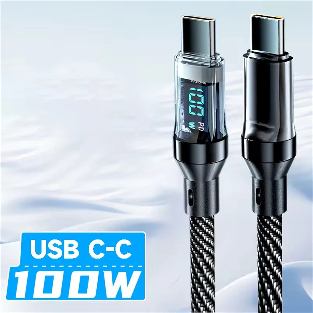 120W Super Fast Charging Cable Real-time Digital Display USB A to Type C Data Cable For iPhone Android Phones Universal