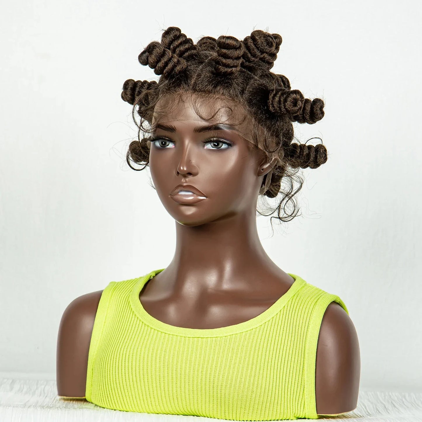 Short Cute 350 Color Bantu Knotless Braids Wig | Transparent Full Lace | Baby Hair