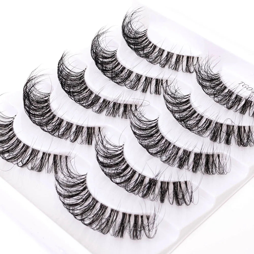 Yiernuo 1/5 Pairs Long Transparent Band Vegan Eyelash D Curl Russian Eyelashes Clear Band Lashes Invisible Band Lashes