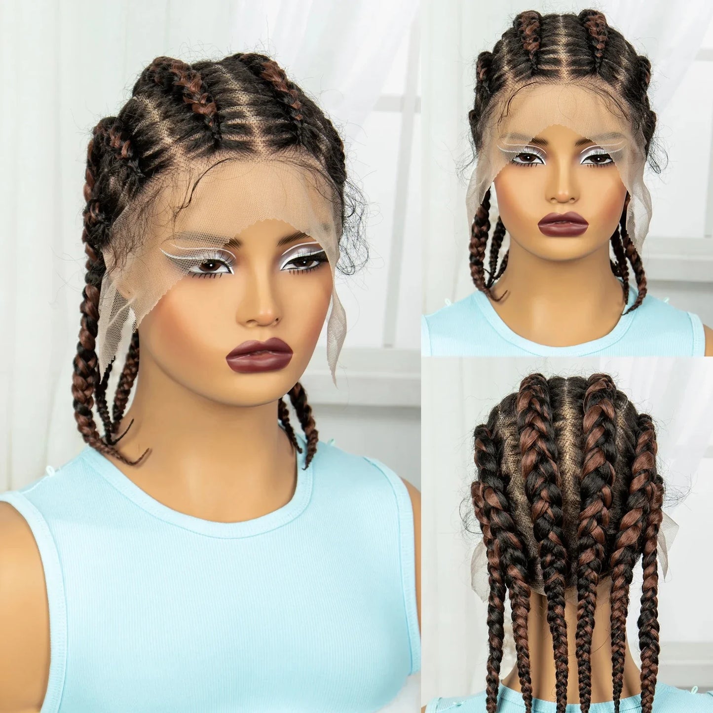 14" Short Cornrow Braids Wig | Transparent Full Lace Bob with Baby Hair