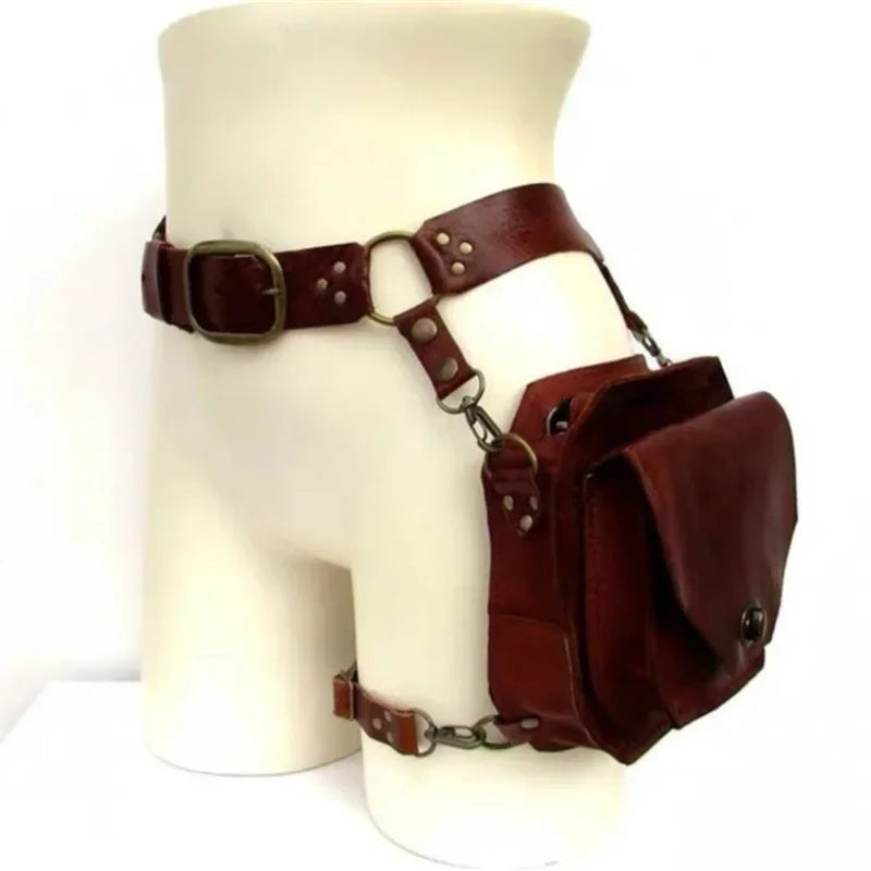 Punk Retro PU Square Waist Bag | Casual Small Square Hip Packs for Women (Multi-function Outdoor Leg Phone Pouch & Crossbody)