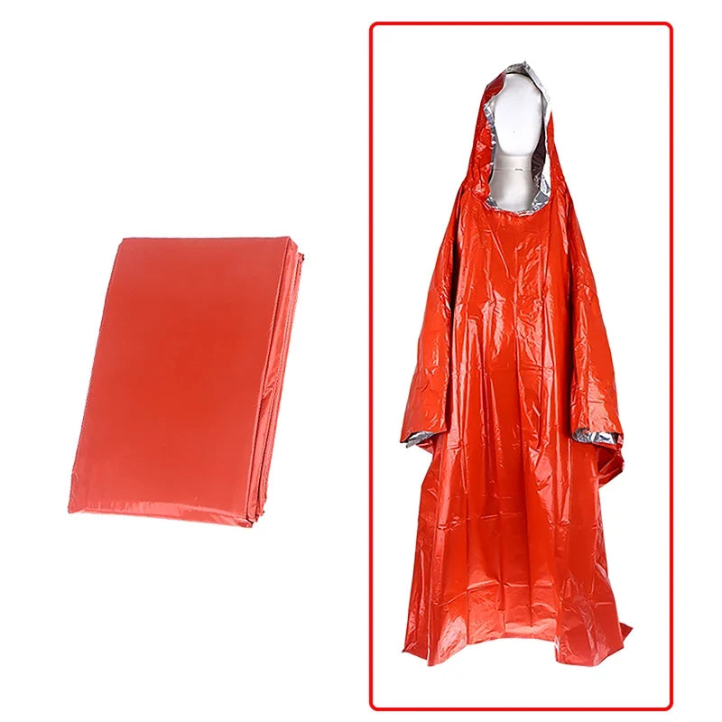 Waterproof Emergency Rain Poncho PE Thermal Blanket Raincoat Hooded Cover For Outdoor Camping Hiking Travel Motorcycle Rain Gear