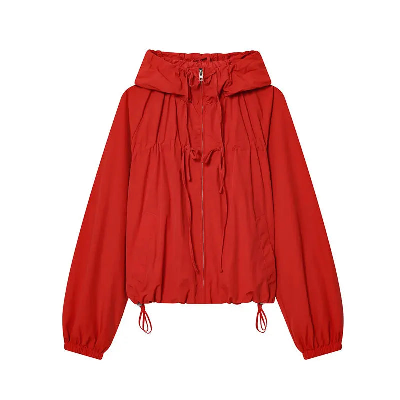 Nlzgmsj 2026 Spring Casual Hoodie Red Jackets Women Long Sleeve Zipper Short Coats Fashion Y2K Girl Outwears