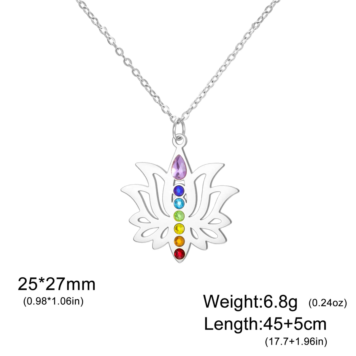Gold Plated 7 Chakra Lotus Flower Necklace with Om Symbol Spiritual Yoga Jewelry Seven Colorful Zircon Lotus Flower Necklace