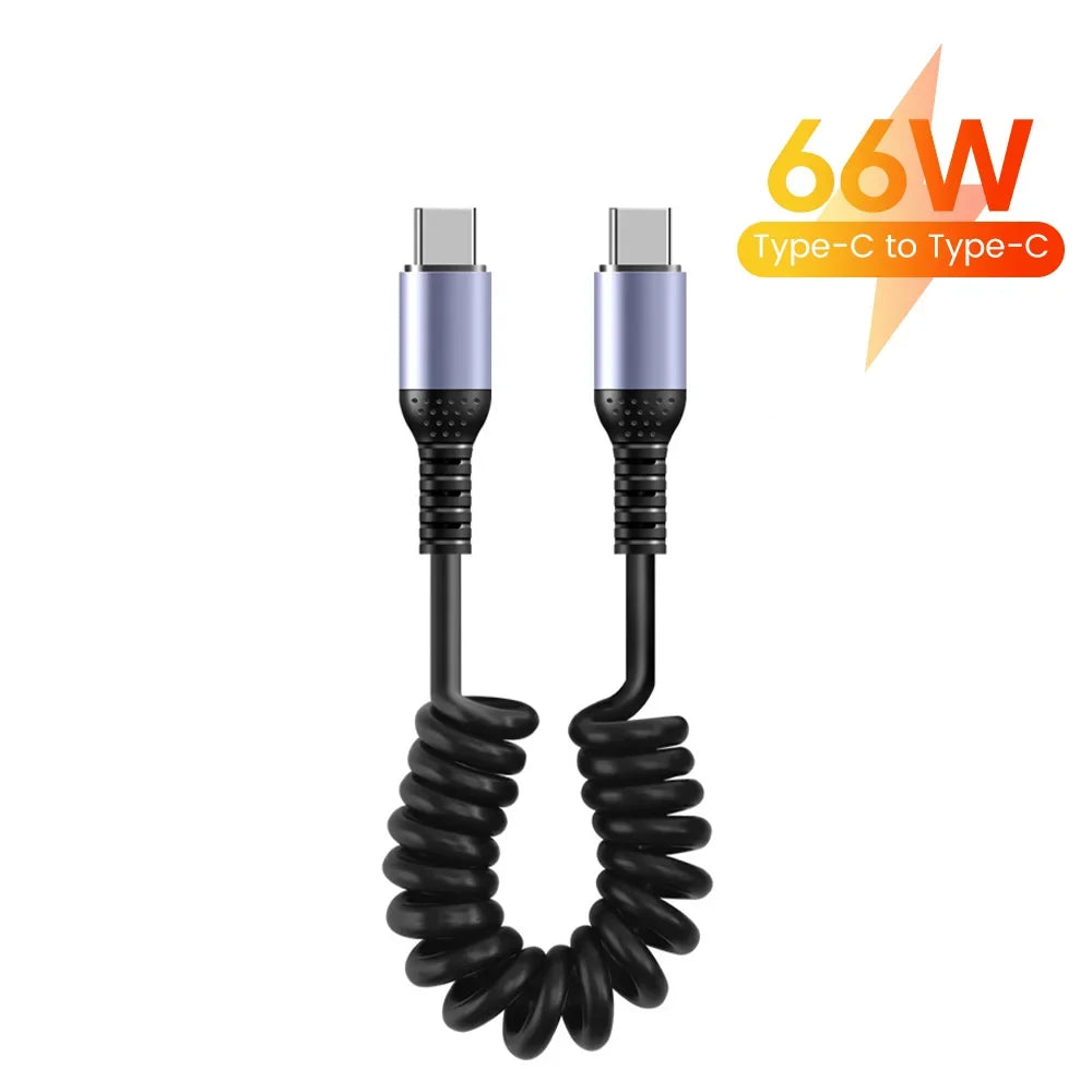 66W 100W Type C TO Type C Cable For iPhone 15 Huawei Xiaomi Samsung Car Spring Cable 6A Short Fast Charging USB C Cable