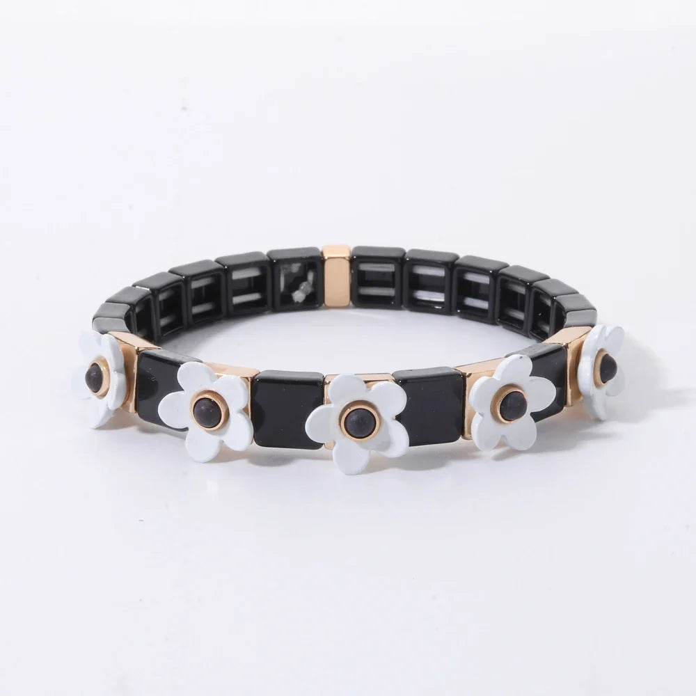 2026 New Black Gold Color Beaded Bangle for Women and Men Handmade Elastic hand Wrist Bracelets