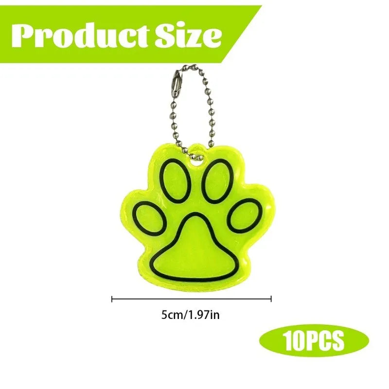 10PCS Cute Cat Paw Reflective Keychain Night Safety Kids Pet Double-sided Reflective Backpack Accessories Pendant