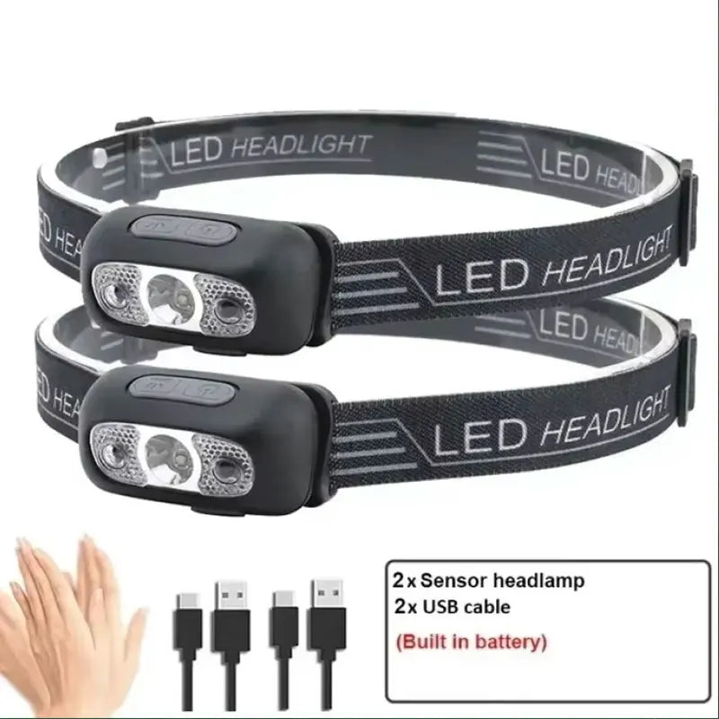Mini Ultra-bright Sensor Industrial Headlamp Portable LED Headlight Rechargeable Flashlight for Outdoor Camping Fishing