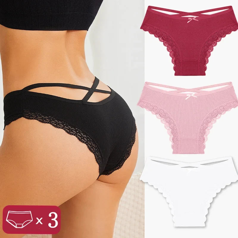 3-Piece Women's Cotton Seamless Panties – Low Rise, Hollow Design