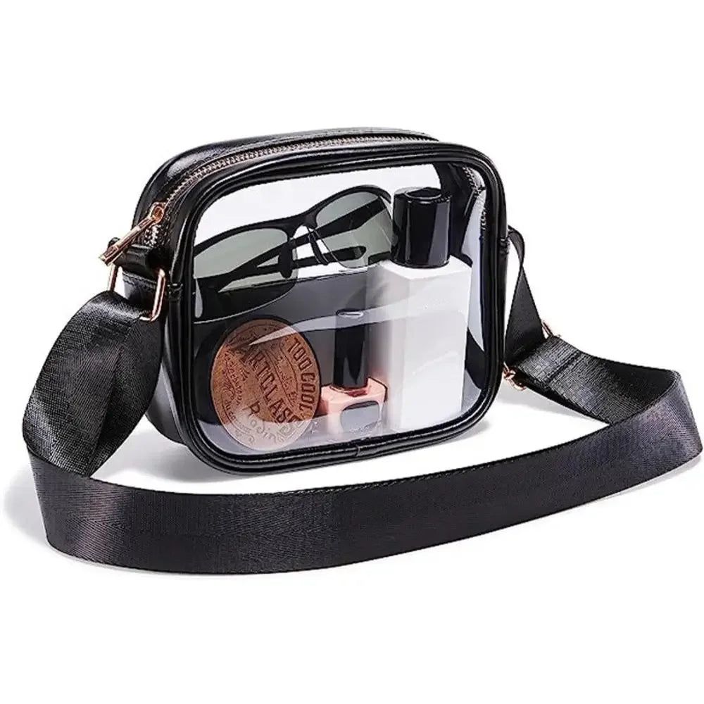 Transparent PVC Crossbody Bag | Ladies Jelly Square Shoulder Messenger Bag & Waterproof Cosmetic Bag (Female Phone Purse for Travel)