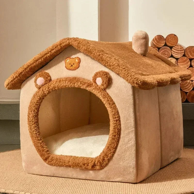 Winter Warm Foldable Pet House Detachable Washable Liner Comfort Kennel Bed for Small Medium Dogs and Cats Indoor Rest Nest