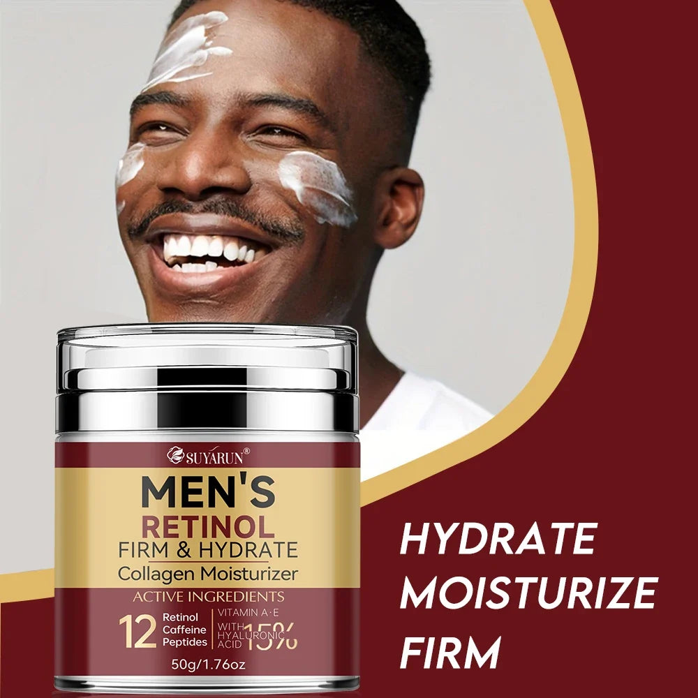 Collagen Retinol Men's Face Cream - Anti-Aging Wrinkle Reduction & Firming Moisturizer, Oil-Free Hydrating Skincare for Men.