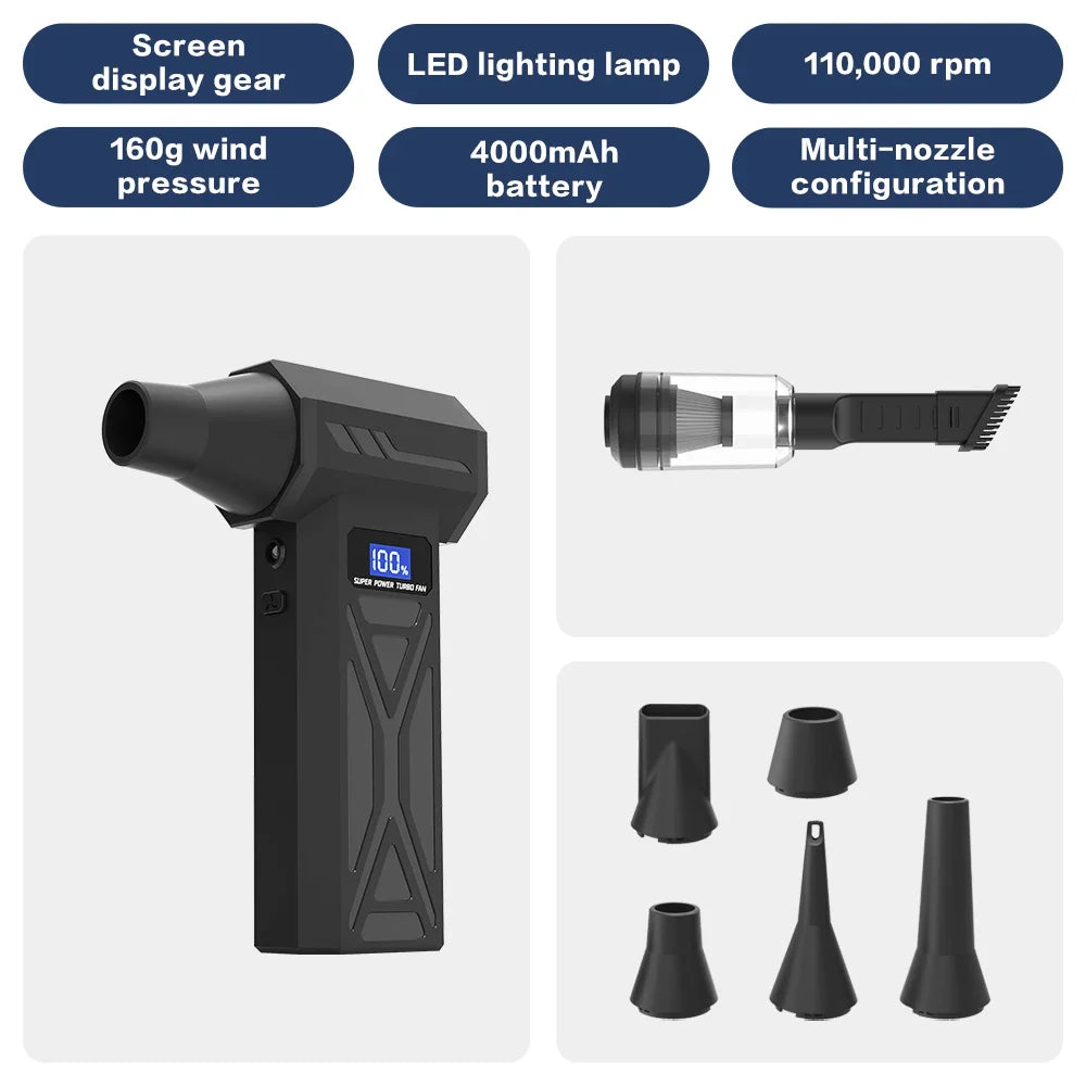 【2025 New】Wireless Jet Fan Brushless Motor Turbo Air Blower For Car Cleaning With LED Light Digital Display Portable Outdoor Use