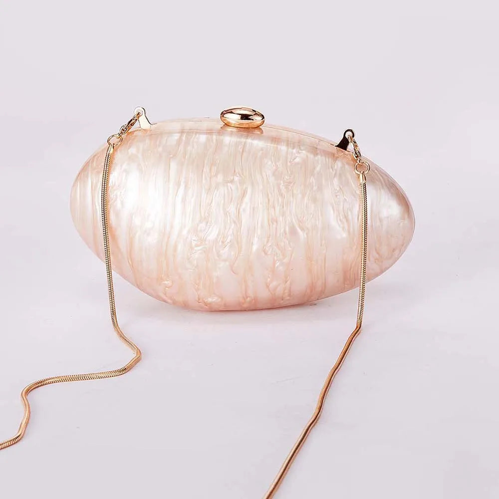 Oval Marble Beige Shell Acrylic Luxury Elegant Lady Evening Bag | Cute Handbag & Wedding Girl Female Mini Purse