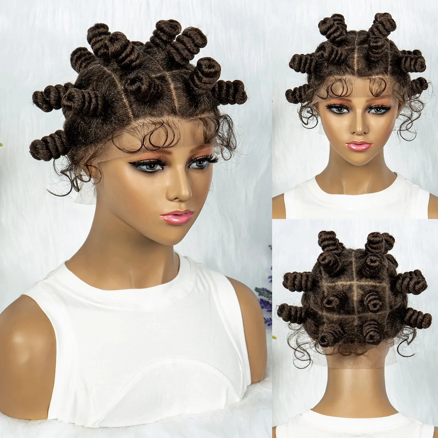KIMA Bantu Knot Knotless Box Braids Wig | 350# Blonde Braided Bun Full Lace Wig for Black Women
