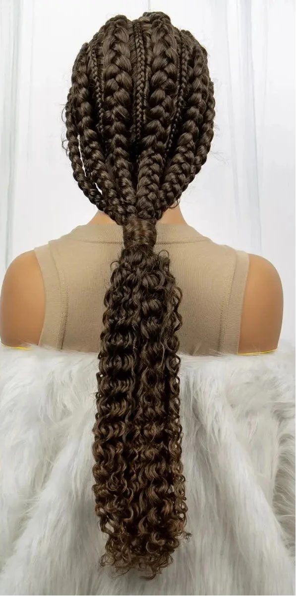 28" Blonde Knotless Cornrow Braids Wig with Curly Ends | Lace Frontal | Baby Hair