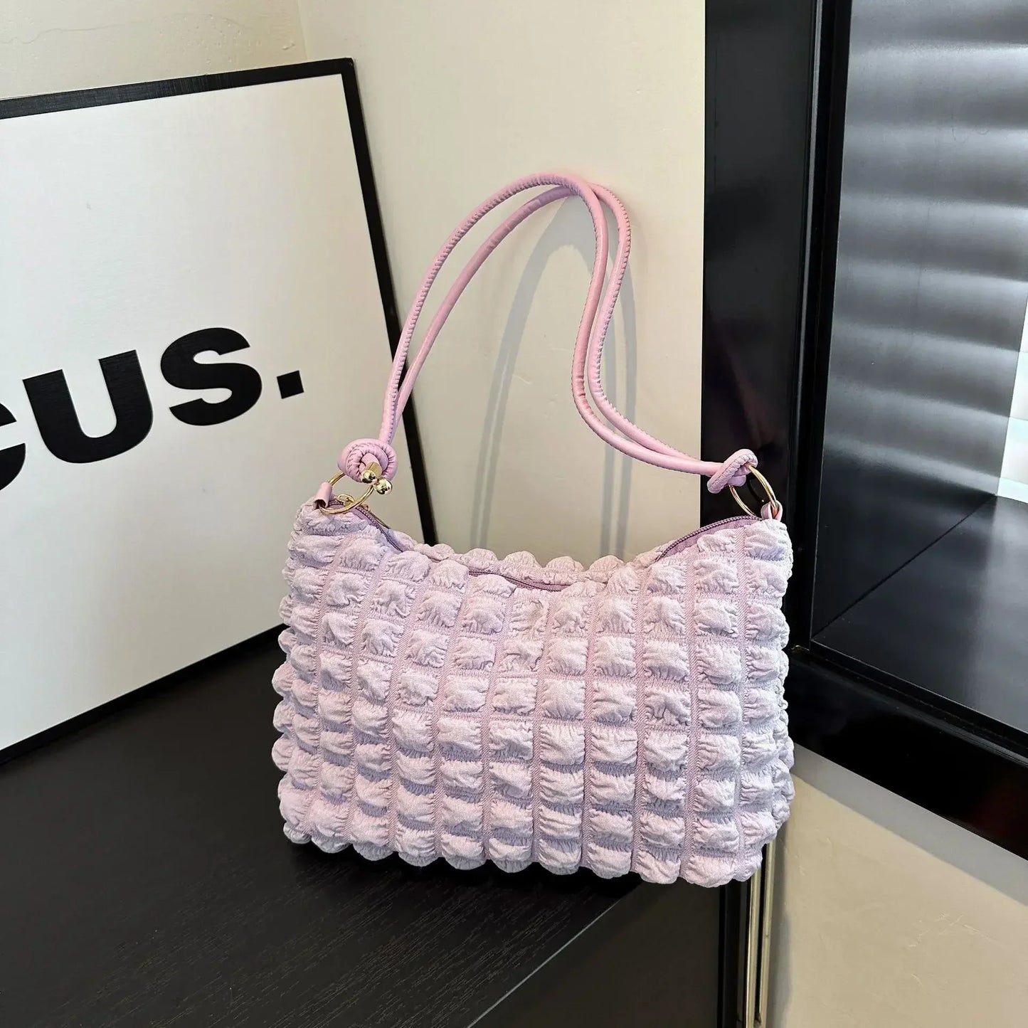 Canvas Wrinkle Bag for Women | Shoulder Bags & Pleated Bubbles Handbags (Padded Casual Underarm Quilted Tote Cloud Bag Purse)