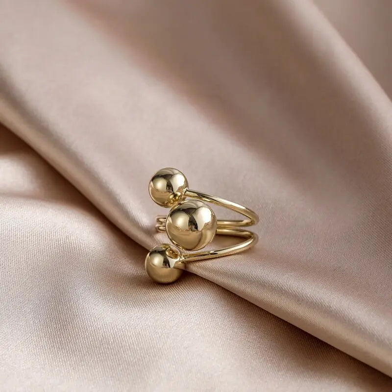 New Temperament Multi-layer Irregular Geometry Sliver Color Smooth Planet Stainless Steel Open Rings for Women Designer Jewelry