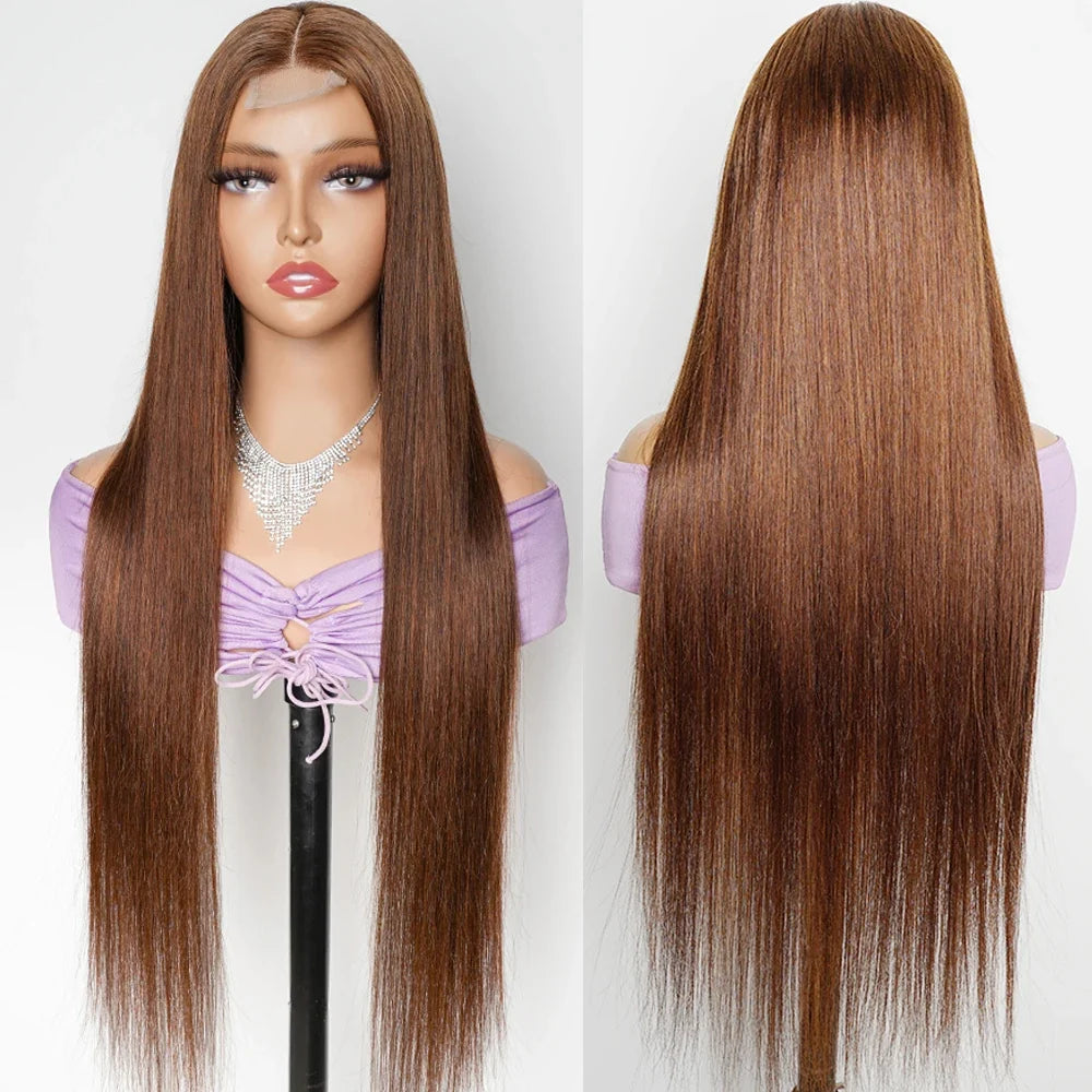Brown 2x6 Kim K Closure Wig | Transparent Lace Front Middle Part Straight Human Hair Bob