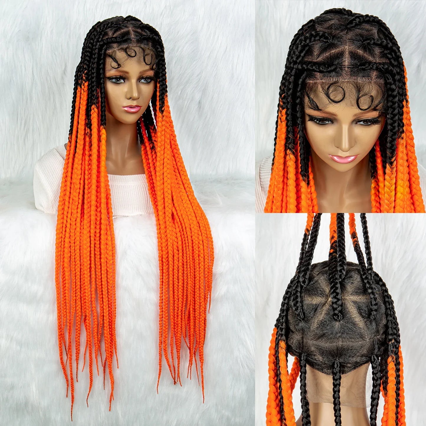 Colorful Knotless Box Braids Wig | Full Lace Cornrows | Large Braids
