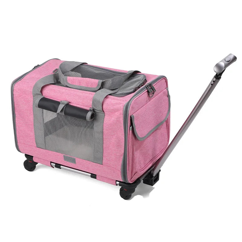 Pet Carrier with Wheels for Dogs Up To 15lbs & Cat Airline Approved Dog Carrier Rolling Pet Carrier Foldable Pet Stroller