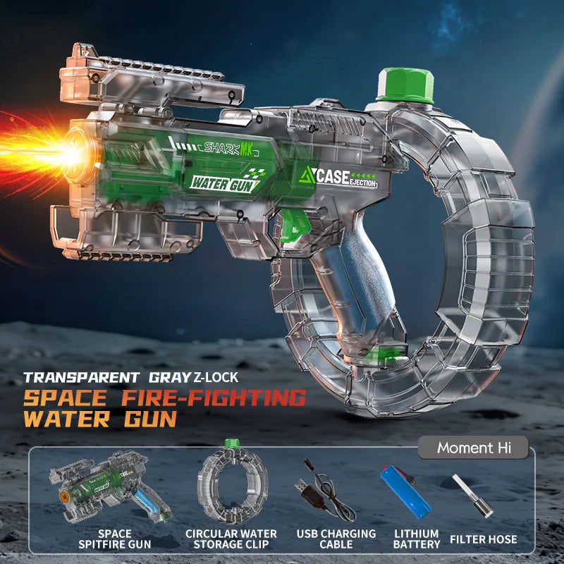 Children Energy Gathering Ring Electric Water Gun Led Emitting Automatic Continuous Water Squirt Gun Summer Outdoor Toy for Kids