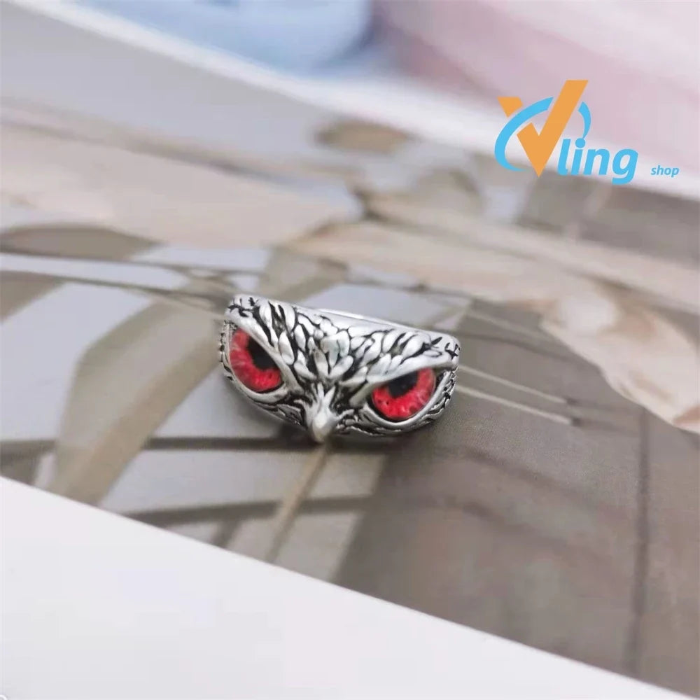 Multicolor Evil Eye Owl Adjustable Ring Antique Silver Gothic Punk Unisex Animal Finger Ring Women Men Fashion Jewelry Gift
