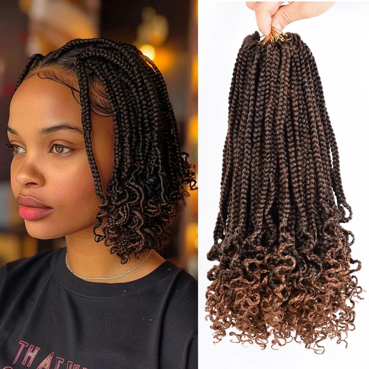 Pre-Looped Box Braids Crochet Hair with Curly Ends | Soft 3X Boho Braids