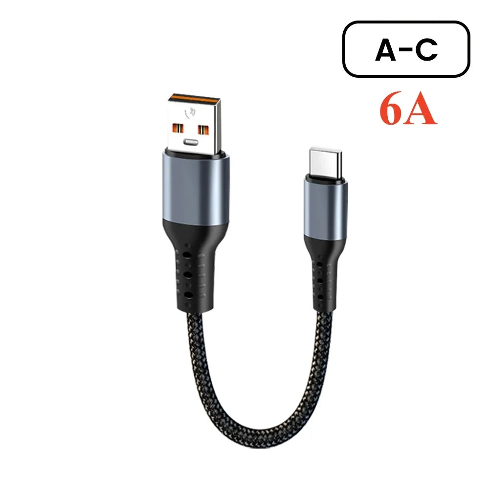 Crouch 90 Degree Short Cable USB Type C To Type C 6A 66W Fast Charge 25CM 50CM Power Bank USB C Cable For iphone Huawei Xiaomi