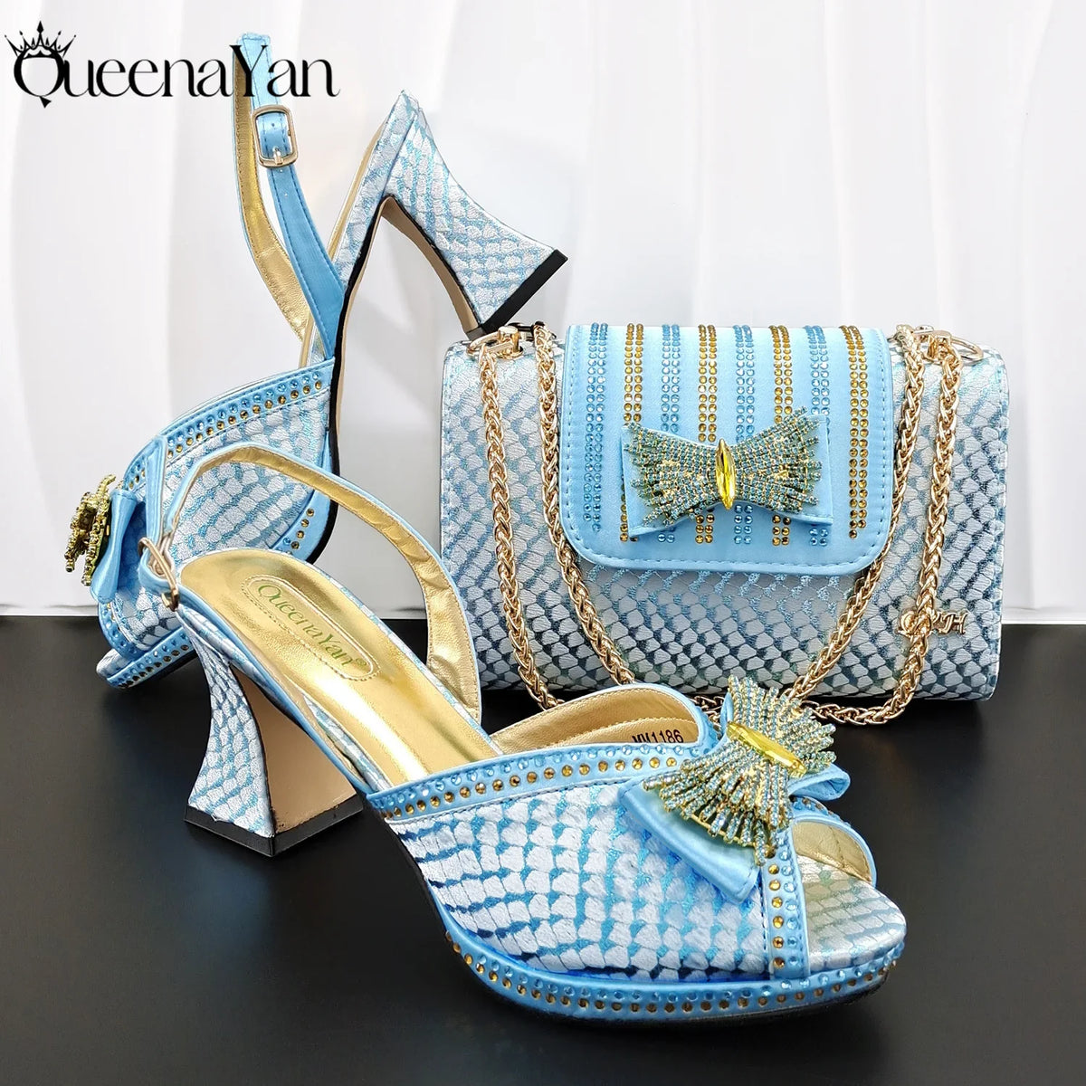 QueenaYan 2026 New Italian Pumps and Bag To Party INS Style Open-Toe Rhinestone Elegant High Heels for Women Party