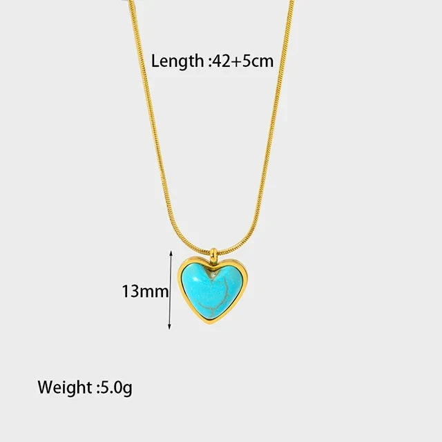 Stylish 18k Gold Plated Stainless Steel Blue Natural Stone Geometric Pendant Necklace for Women Waterproof Collar Jewelry Gift