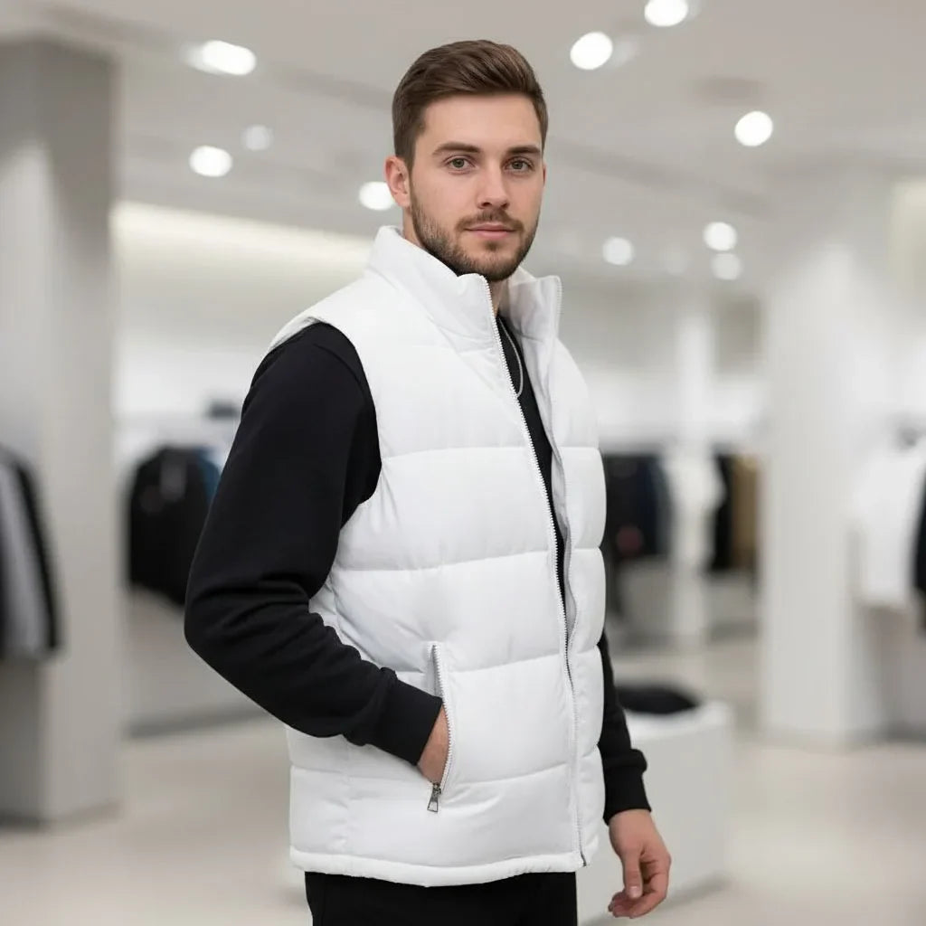 White Vest Jacket Men Slim Fit Stand Collar Sleeveless Puffer Jackets Spring Autumn Casual Waistcoat Men Warm Coat 2026 Trends
