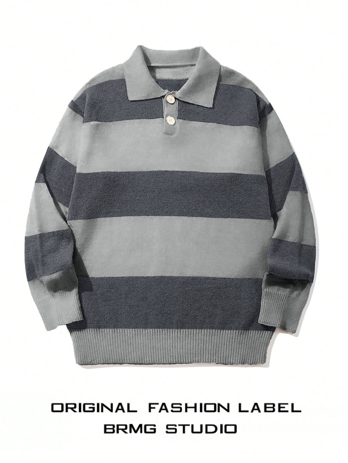 Mens Striped Knit Sweater With A Contrasting Color Collar