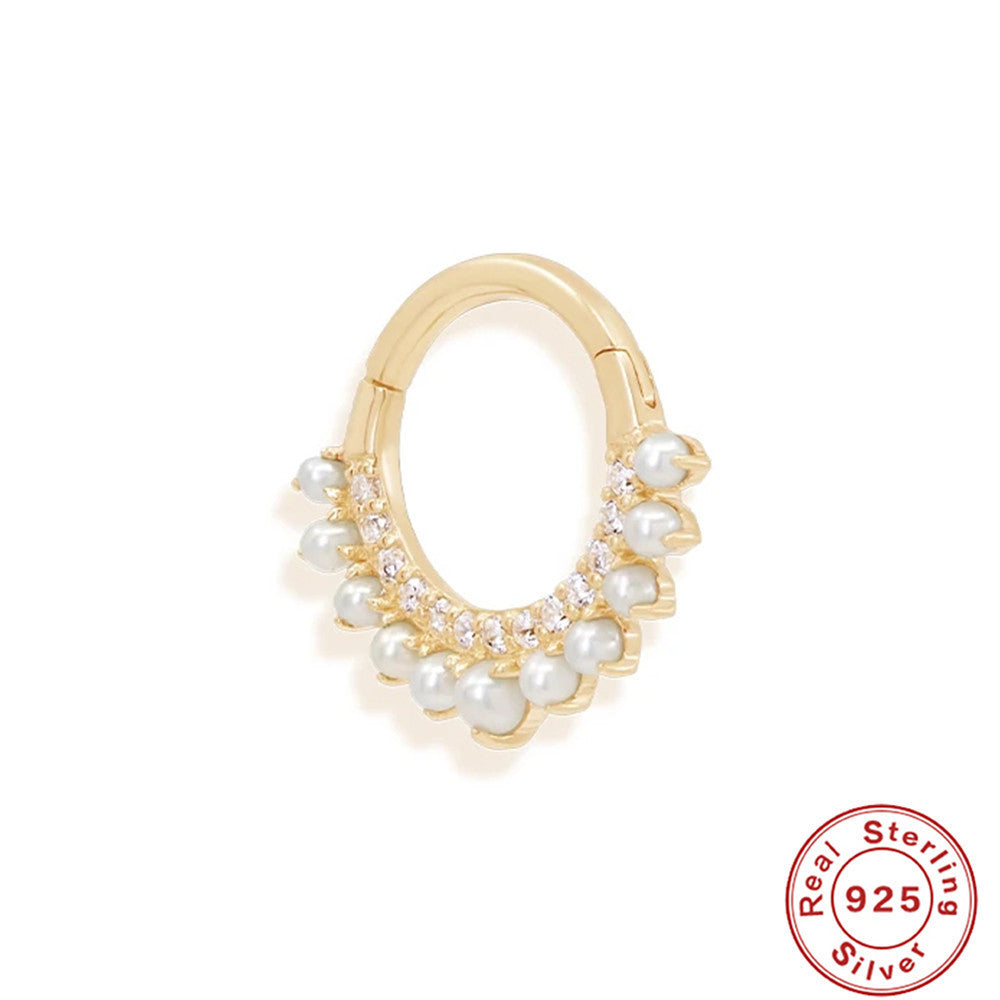S925 Silver Double Row Rhinestone Pearl Ear Stud