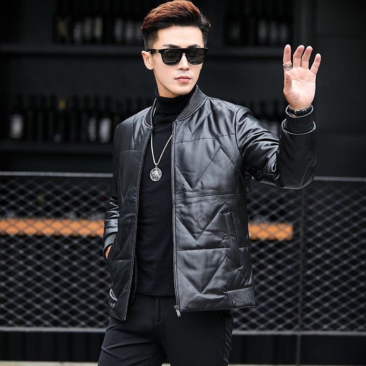 Black Men's Short Leather Jacket for Spring Youth