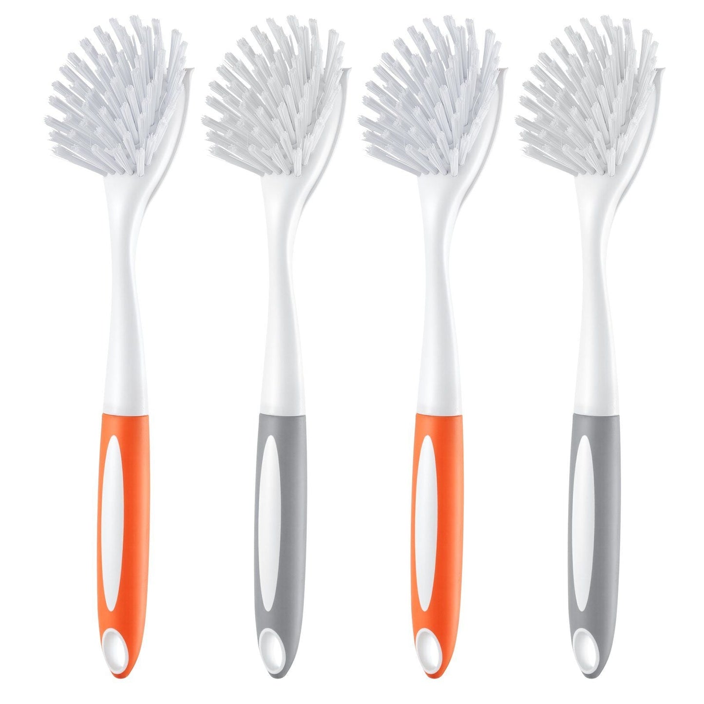 Dish Brush, 4 Pack Kitchen Scrub Brushes with PP Handle, Dish Cleaning Brushes with Curved Bristles, Ideal for Pots, Pans, Sink and Stove, 2 Gray + 2 Orange