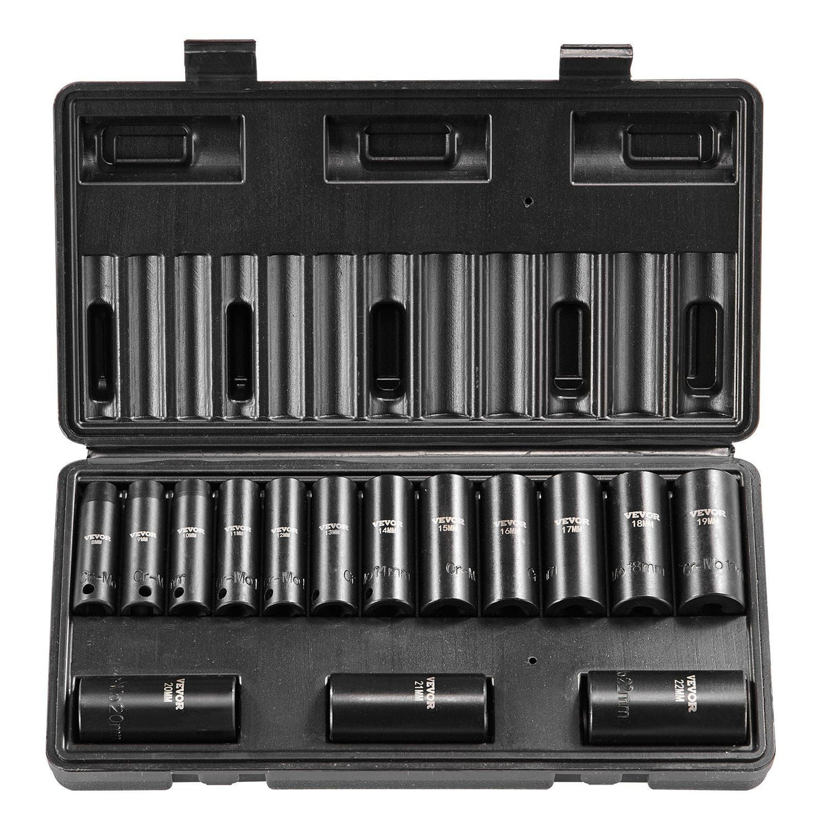 Impact Sockets Set 15pcs 6-Point 3/8in Drive Bit Ratchet Tool Kit Case