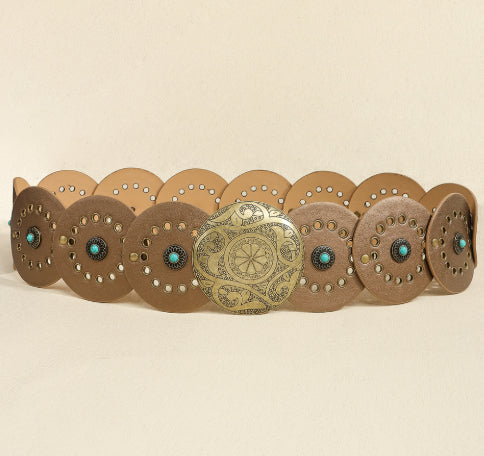 Waist Western Style Disc Personality Turquoise Air Eye Belt