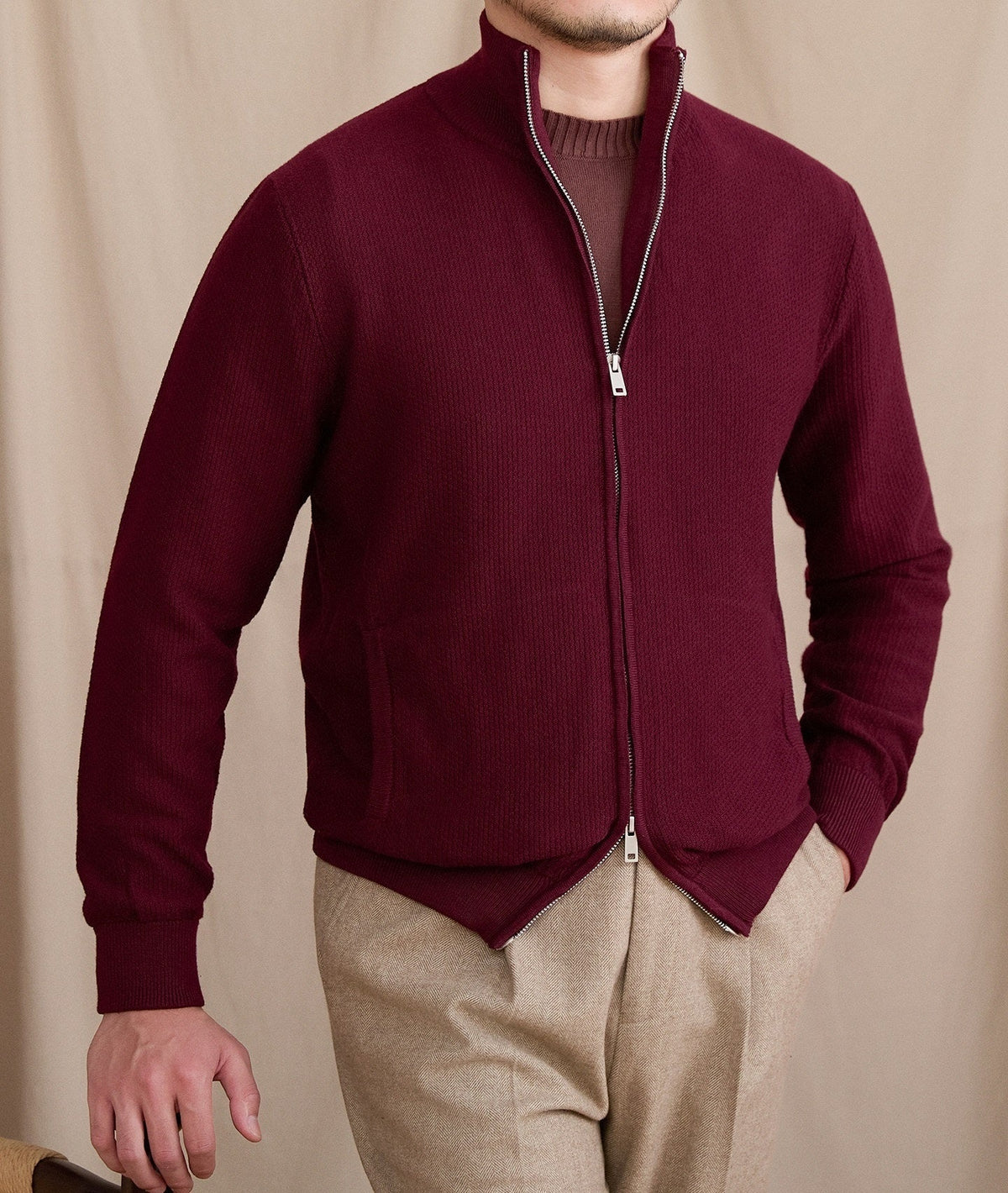Slim-fit Lightweight Wool-blend Knit Commuter Jacket