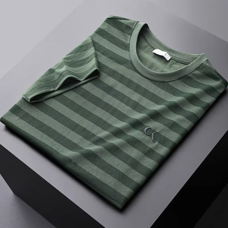 Striped Ice Silk Linen-like Short Sleeve Men's Slim Fit