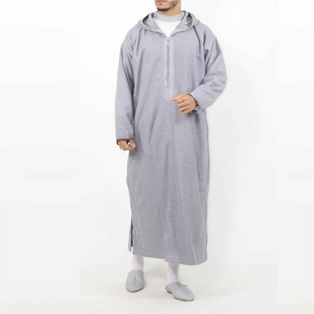 Arab-style Mens Hooded Shirt Muslim Robe