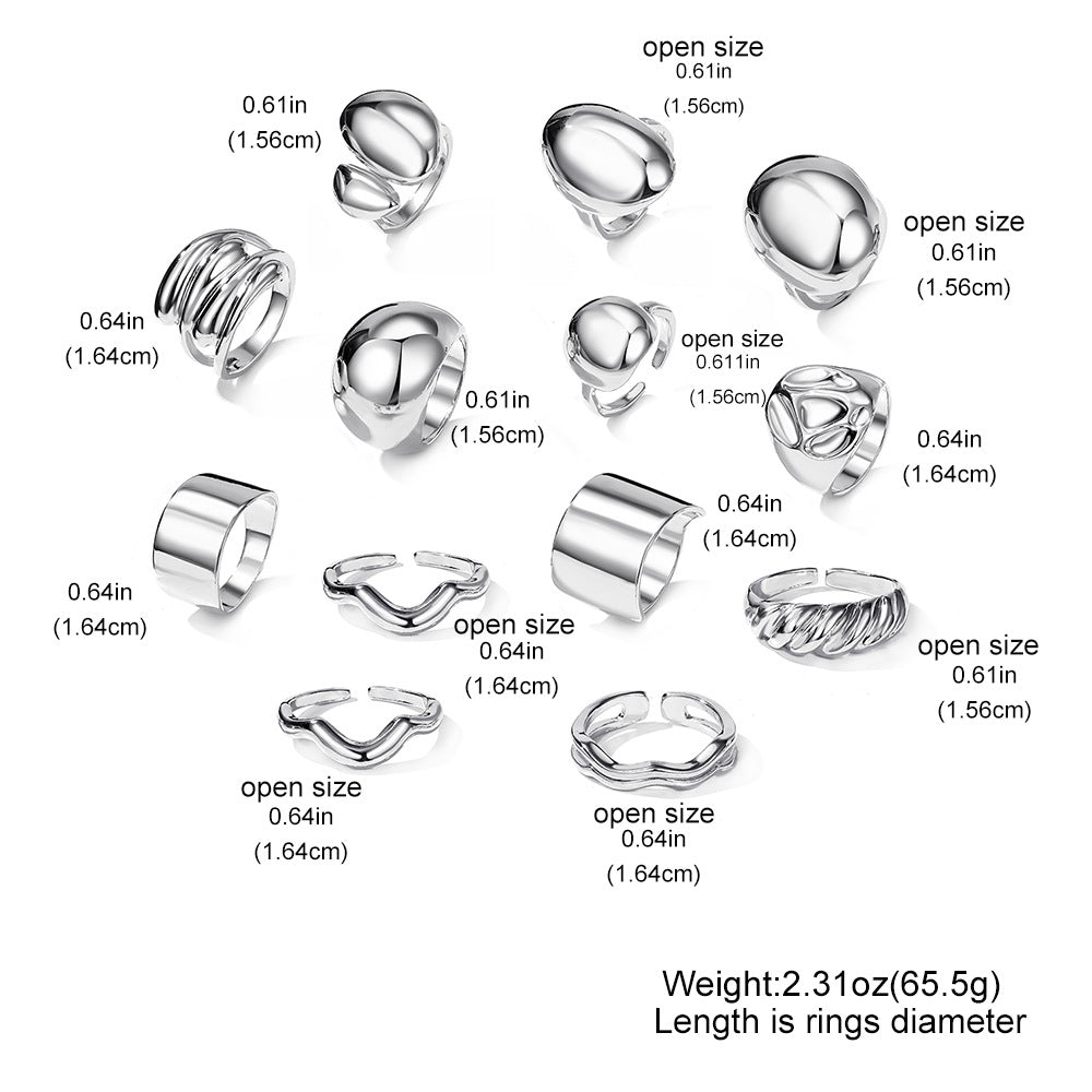 2Pcs Gold Rings, Cross-border Geometric Alloy Lava Line Rings, Irregular Polished Open Band Rings