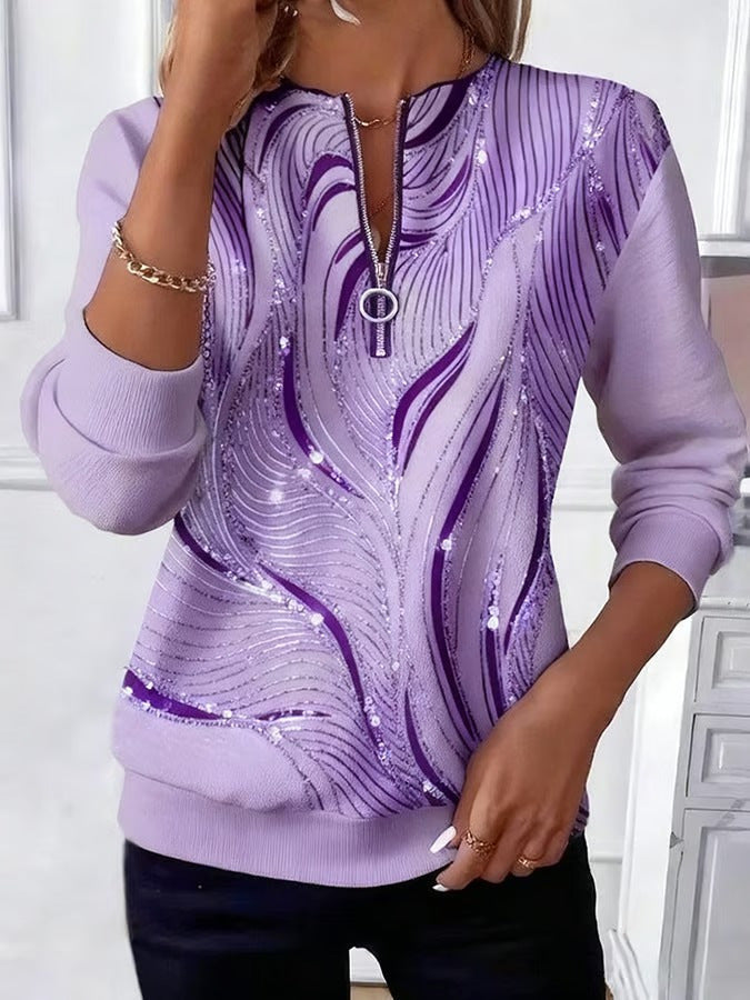 Womens Stylish Patchwork Striped Half-Zip Hoodie