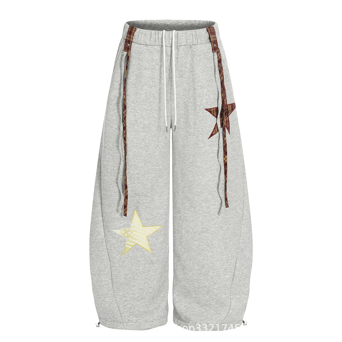 Starry Embroidery Fleece Lined Casual Pants For Women Loose Fit Trousers