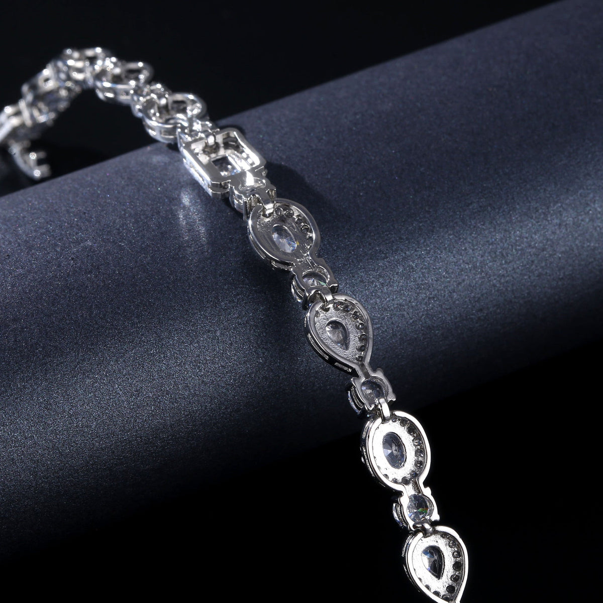 Water Drop Multi-Shape Horse Eye Zircon Bracelet in White Copper for Elegant Female Accessory
